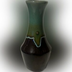 💥Vintage Handcrafted Drip Glaze Ceramic Taper Vase Brown Green Blue 5 5/8” Tall